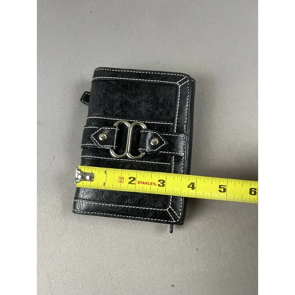 Vintage Isabella Fiore Black Leather Wallet Y2K Silver Buckle Trifold